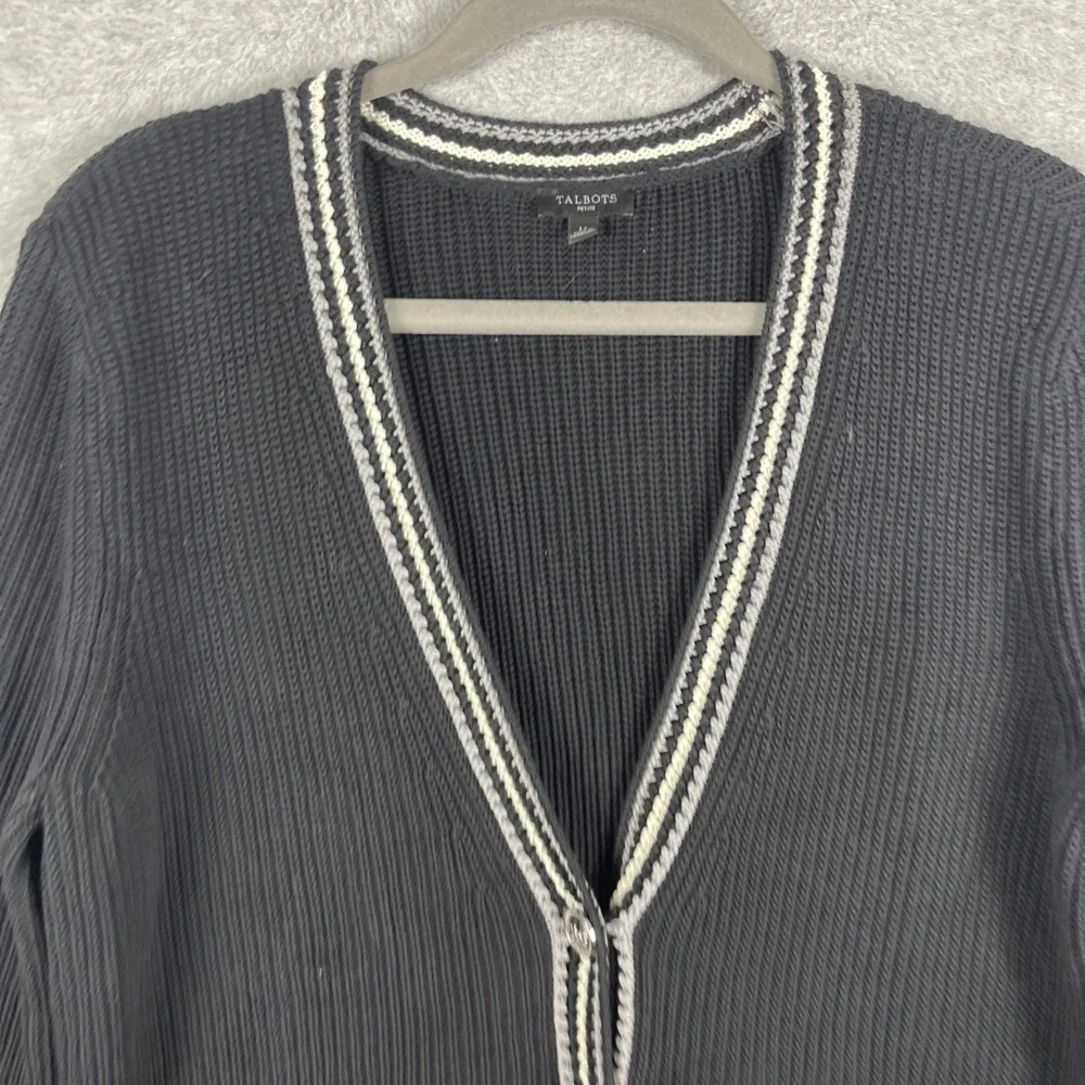 Talbots Black Button Front Cardigan Sweater Womens Petite LP Classic Preppy